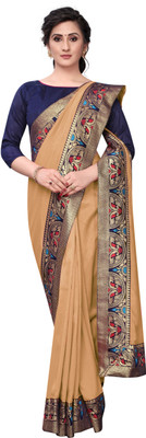 Be4Me.com Self Design, Temple Border, Woven, Solid/Plain Bollywood Cotton Silk Saree(Multicolor)
