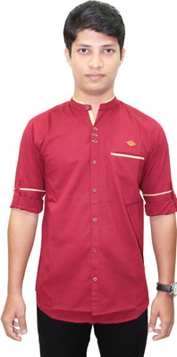 KUONS AVENUE Men Solid Casual Maroon Shirt