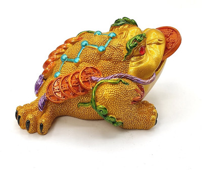 Plus Value Feng Shui Frog Toad Multi Colour With Coin Decorative Showpiece  -  8.5 cm(Polyresin, Multicolor)