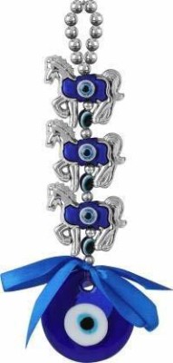 woomenzara Siyaram Collections Hanging 3 Horse Evil Eye for Car & Door/Office Good Luck Decorative Showpiece  -  14 cm(Glass, Dark Blue)