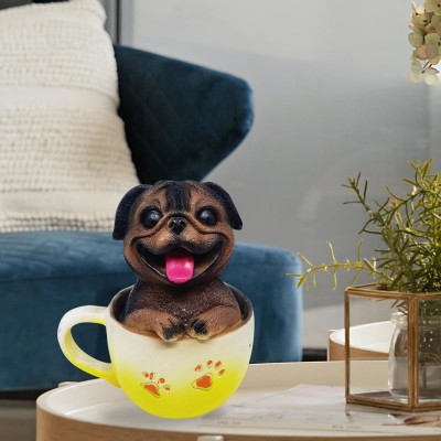 NATURKRAFT Hand Crafted Yellow Cup Polyresin Eco Friendly Dog Idol Figurine Board for Home Decorative Showpiece  -  10 cm(Polyresin, Yellow, Black)