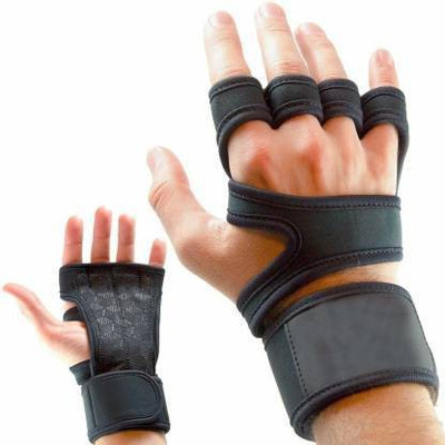 GYMGALAXY Gym Gloves With Wrist Support For Workout With Silicon Padded Grip Gym & Fitness Gloves(Black)