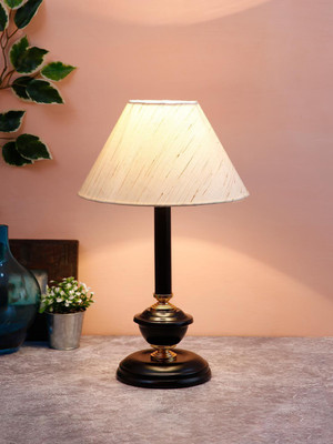 Devansh off-white cotton table lamp with black base Table Lamp(42 cm, off-white)