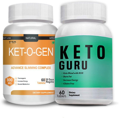 Vokin Biotech Ketogen 60 Tablets for weight loss (Yellow) Keto Guru 60 Tab (Green) Pack of 2(2 x 60 Tablets)