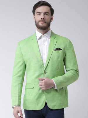 Hangup Solid Single Breasted Casual Men Blazer(Green)