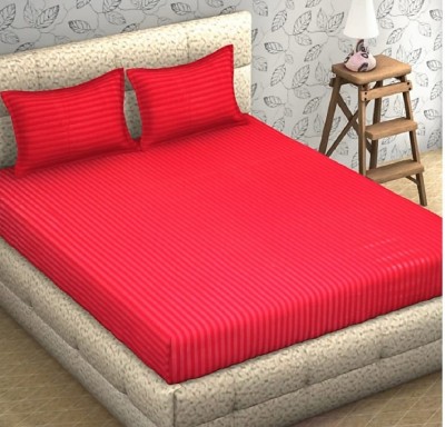 Comfytouch 250 TC Satin Queen Striped Flat Bedsheet(Pack of 1, Red)