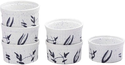 caffeine Ceramic Ramekin Bowl Ceramic Handmade White Bamboo Ramekins Bowl(Pack of 6, White)