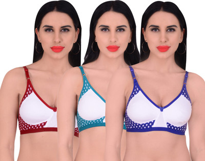 Embibo Women Full Coverage Non Padded Bra(Maroon, Light Green, Blue)