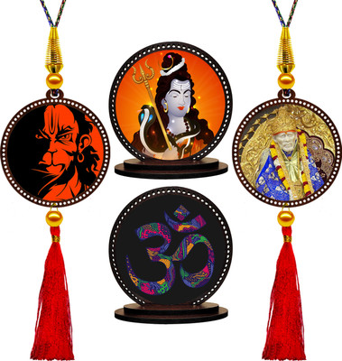ClassiGiftz Hanuman & Sai Baba Car Hanging & Om Shiva Car Dashboard Idol Showpiece Combo (Set of 4) Car Hanging Ornament(Pack of 4)