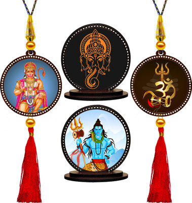 GiftzLane Om Shiva & Hanuman Car Hanging & Ganesha Shiva Car Dashboard Idol Showpiece Combo (Set of 4) Car Hanging Ornament(Pack of 4)