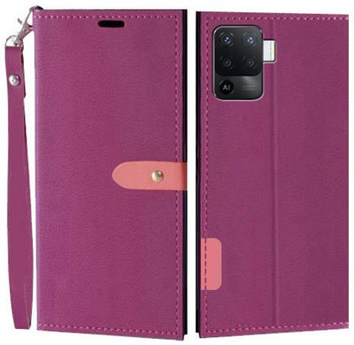 Krofty Flip Cover for OPPO F19 Pro(Pink, Cases with Holder, Pack of: 1)