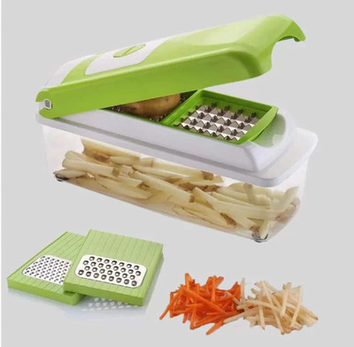 FRDE 12 in 1 Multi-Purpose Vegetable and Fruit Chopper, Fruit Grater, Slicer Dicer, Chipper, Peeler | Hand Chopper, Cutter - All in One (Green) Vegetable & Fruit Grater & Slicer(1 Chopper)