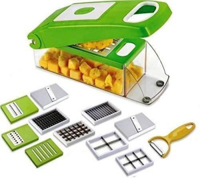 AnjaniputrA by NA 12 in 1 Multipurpose Vegetable and Fruit Chopper Cutter for Home Kitchen, Fruit Grater Slicer Dicer, Chipper, Peeler, Hand Chipser - All in One (Heavy Stainless Steel Blades) (Green) Vegetable & Fruit Grater & Slicer(1 Grater & Slicer)