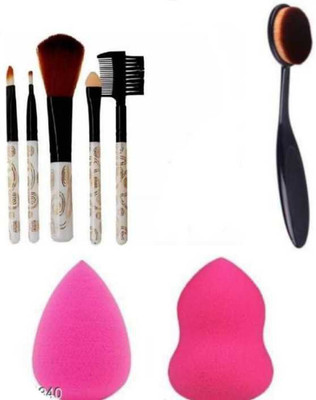 MN Cosmetic Makeup Brush Set Of 6 + 2 Pcs Beauty Blender(8 Items in the set)