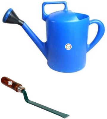 Hariyali Seeds Rounded Garden Watering Can of 10L Capacity & Wooden Handle Khurpi of 1 Inch Width with Extra Long Blade For Gardening & Outdoor Living Garden Tool Kit(2 Tools)