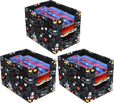 KUBER INDUSTRIES Designer Disney Mickey Print Non Woven 3 Pieces Shirt Stacker Closet Organizer ) Shirts and Clothing Organizer With Handle (Black)-25_F_KUBMART16072 25_F_KUBMART016072(Black)