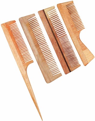 Saviraj Handmade Natural Pure Healthy Neem Wooden Comb Wide Tooth for Hair Growth, Anti-Dandruff Combs For Women And Men-(PACK OF 4)