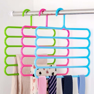 HAPANI Multi-Purpose 5 Layers Hanger Magic Hangers Storage Plastic Hanger Plastic Saree Pack of 5 Hangers For  Saree