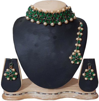 STYLISH DUDE Alloy Gold-plated Green, Green Jewellery Set(Pack of 1)