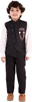 Alles Marche Boys Party(Festive) Waistcoat Pant, Shirt, Pocket Square(Black)