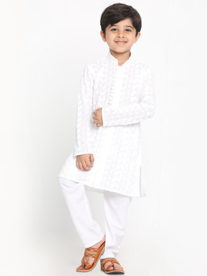 VASTRAMAY Boys Festive & Party Kurta and Pyjama Set(White Pack of 2)