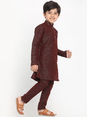 VASTRAMAY Boys Festive & Party Kurta and Pyjama Set(Maroon Pack of 2)