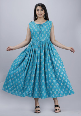 HARITWAL Women Printed Anarkali Kurta(Blue)