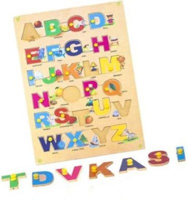 Haulsale Premium Wooden Jigsaw Puzzle Board for Kids - Alphabet (A to Z) Capital/Uppercase Letter with Pics - Learning & Educational Gift for Kids (26 Pieces)(Multicolor)