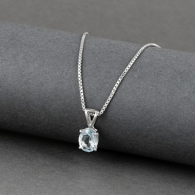 Femme Jam 925 Sterling Silver Natural Blue Topaz Gemstone Pendant & Chain for Women & Girl Topaz White Gold Pendant