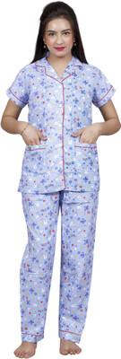 NACNO Women Printed Blue Shirt & Pyjama set
