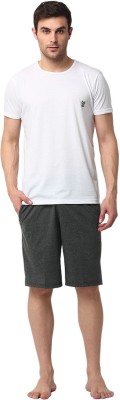 VIMAL JONNEY Men Solid White, Grey Top & Shorts Set