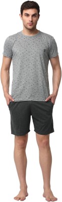 VIMAL JONNEY Men Self Design, Printed Silver, Grey Top & Shorts Set