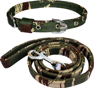 BODY BUILDING Dog Belt Combo of Green Military Printed Dog Collar with Dog Leash Specially for Small Breed Dog Collar & Leash(Small, Green Military)