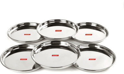 Sumeet Stainless Steel Heavy Gauge Deep Wall Dinner Plates with Mirror Finish 26.6cm Dia - Set of 6pc Dinner Plate(Pack of 6)