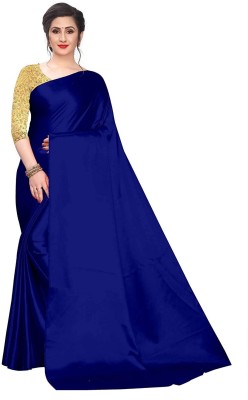 Nari Trends Solid/Plain Daily Wear Pure Silk, Satin Saree(Blue)