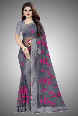 Lovisa Fashion Printed Bollywood Net Saree(Grey)