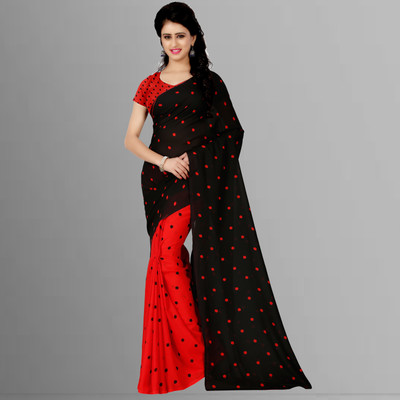 kashvi sarees Printed Daily Wear Georgette Saree(Red, Black)