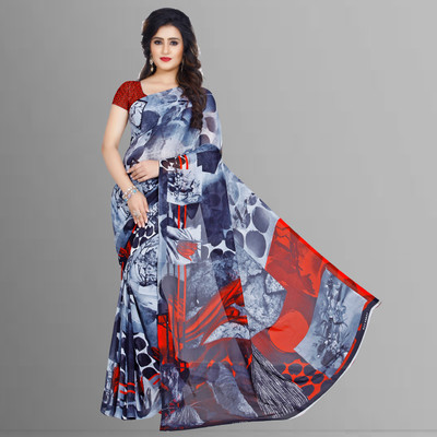 kashvi sarees Printed Daily Wear Georgette Saree(Red, Blue, Grey)