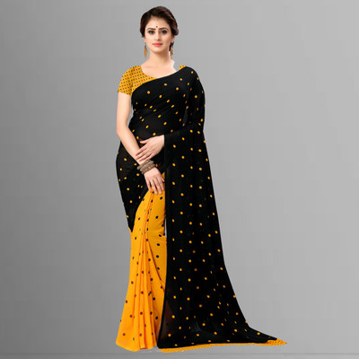 ANAND Printed, Polka Print Bollywood Georgette Saree(Black, Yellow)