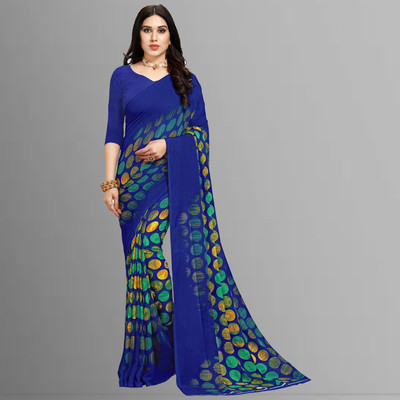 ANAND Printed Bollywood Georgette Saree(Blue)