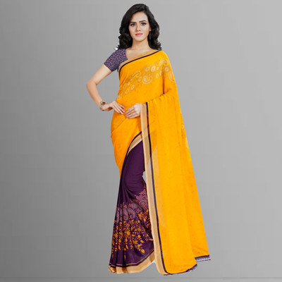 kashvi sarees Printed Daily Wear Georgette Saree(Magenta, Yellow)