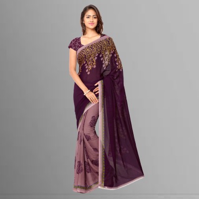 Anand Printed Bollywood Georgette Saree(Purple, Beige)