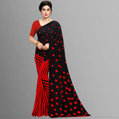 ANAND Printed, Polka Print Bollywood Georgette Saree(Red, Black)