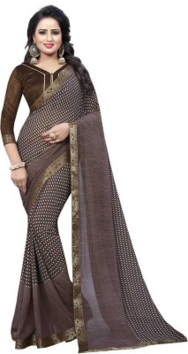 RUKHA FAB Printed Bollywood Chiffon Saree(Brown)