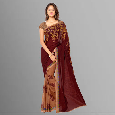ANAND Printed Bollywood Georgette Saree(Brown, Beige)