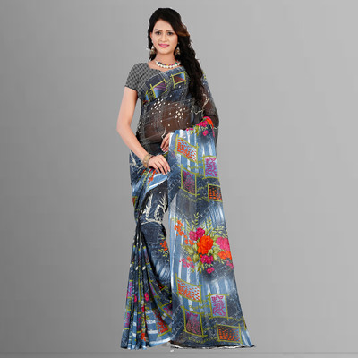 ANAND Printed Bollywood Georgette Saree(Blue, Grey)