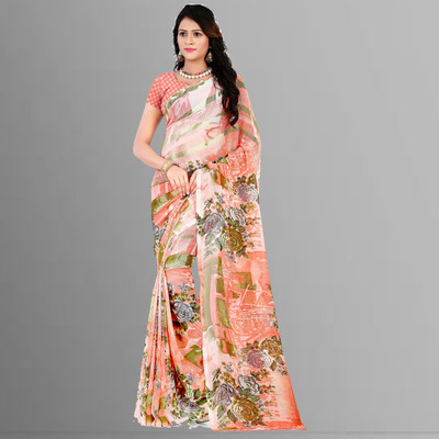 kashvi sarees Printed Daily Wear Georgette Saree(Orange)
