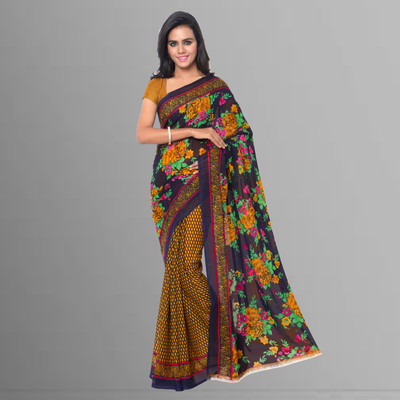 ANAND Printed Bollywood Georgette Saree(Blue, Yellow)