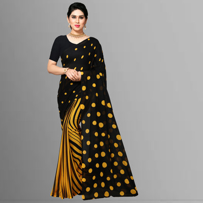 ANAND Printed Bollywood Georgette Saree(Black, Yellow)