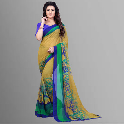 ANAND Printed Daily Wear Georgette Saree(Green, Blue, Beige)